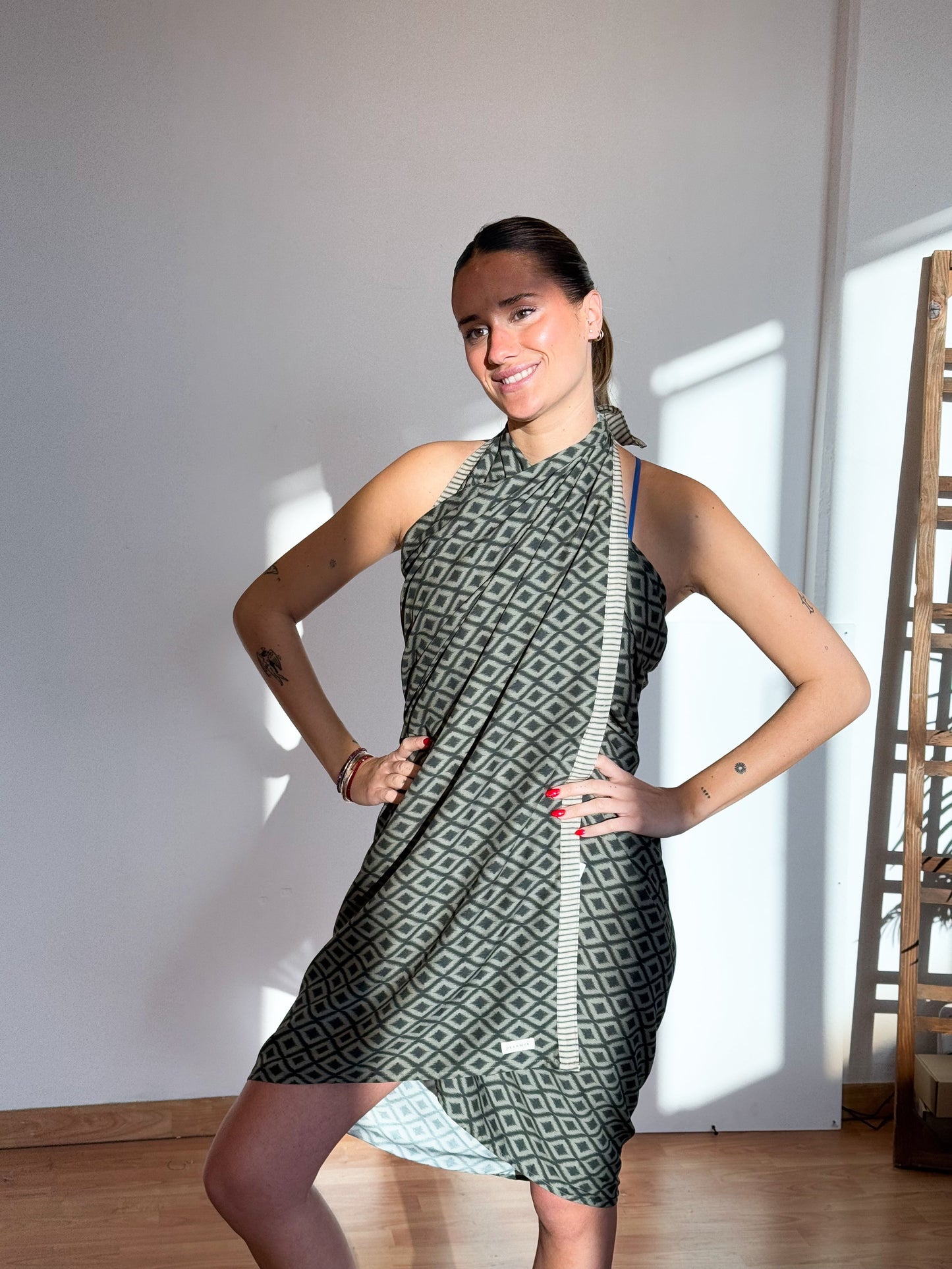 Luchtige strandjurk De La Mur Line LIME groene print