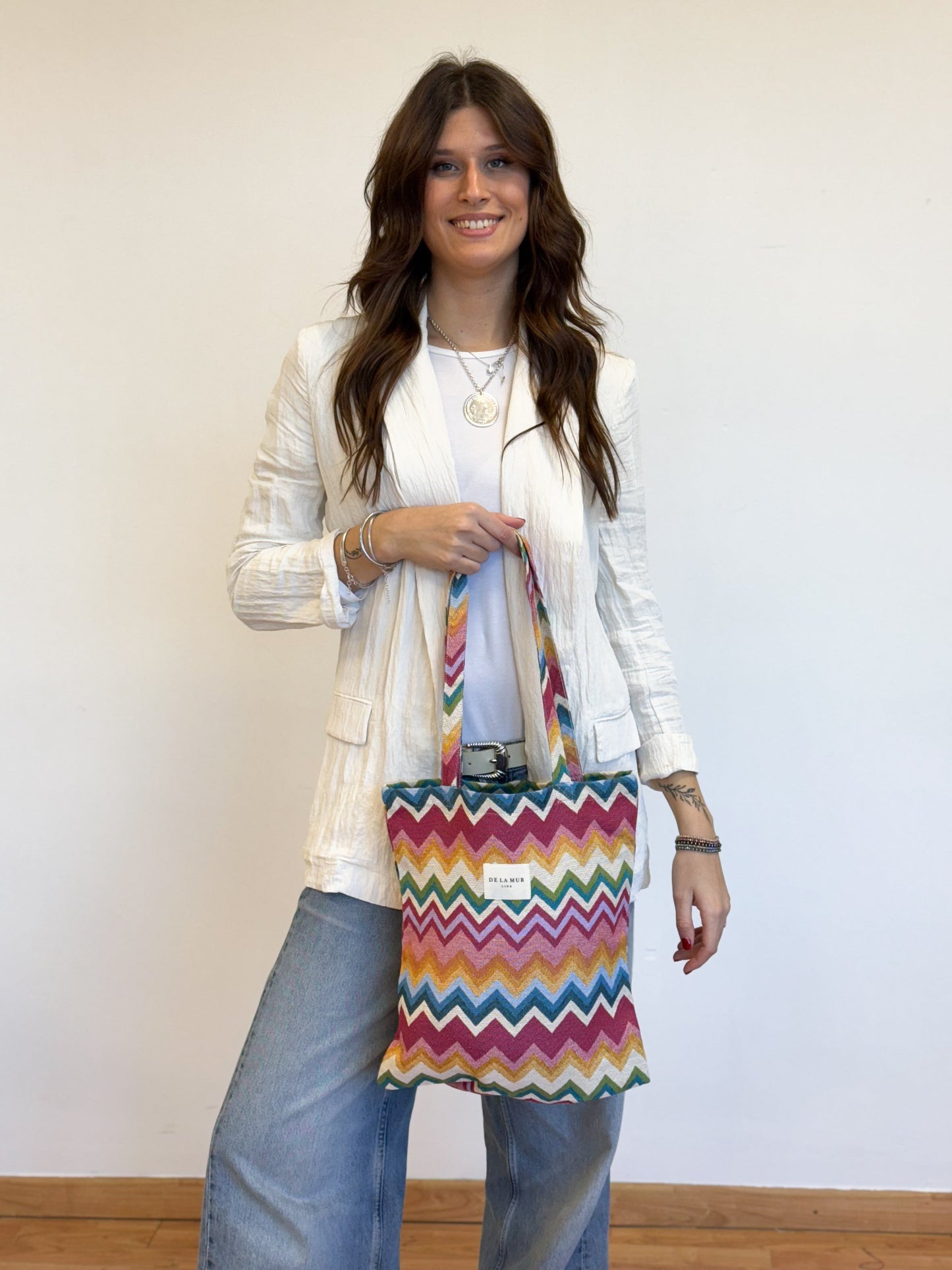 Shopper tas klein De La Mur Line MERA kleurrijke regenboog print