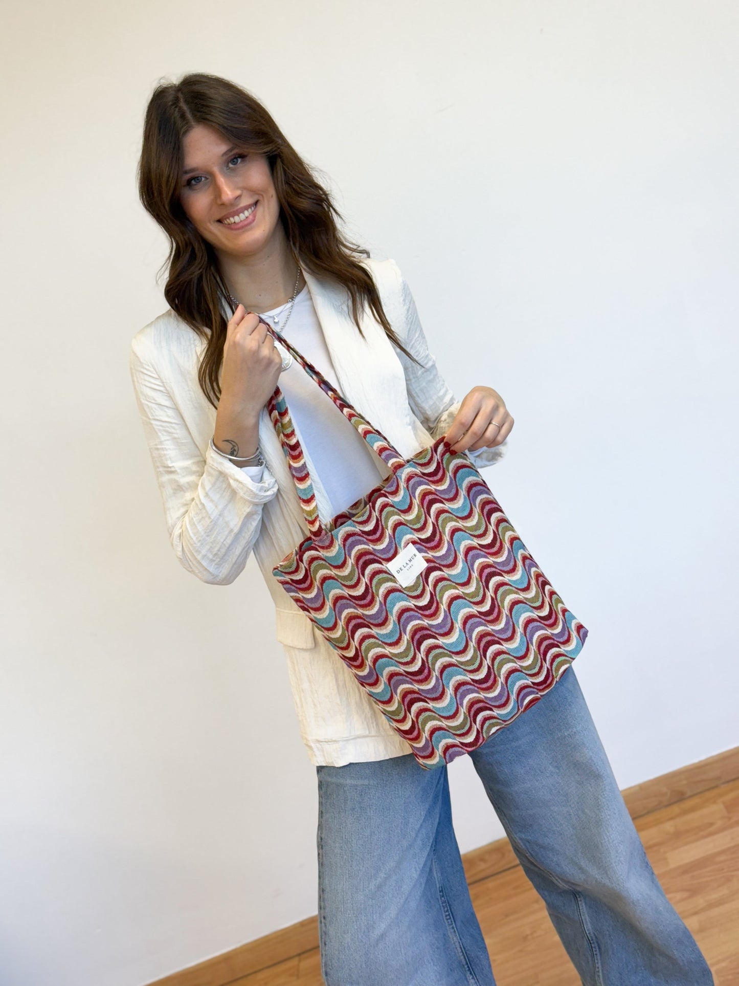 Shopper tas klein De La Mur Line QUEEN vrolijke gekleurde print