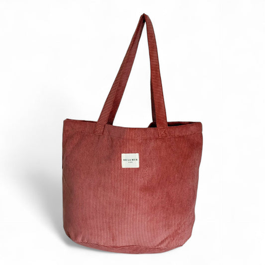 Grote Shopper, Shopper tas De La Mur Line, corduroy ribstof koraalkleur