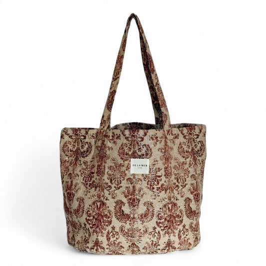 Grote Shopper, Shopper tas De La Mur Line, unieke prints beige rood bloemen ornamenten FORA