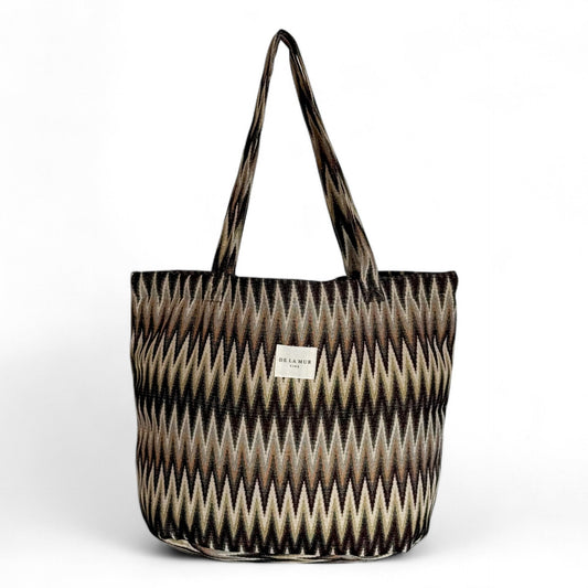 Grote Shopper, Shopper tas De La Mur Line, unieke prints natuurlijke tinten, bruin, beige SKAN