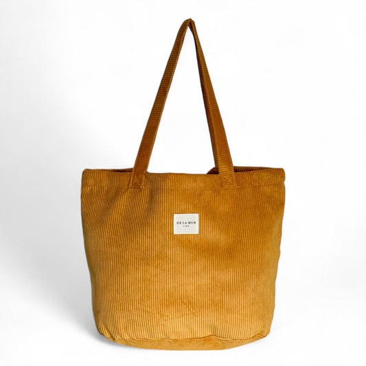 Grote Shopper, Shopper tas De La Mur Line, corduroy ribstof mosterdgeel TAZ