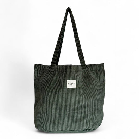 Grote Shopper, Shopper tas De La Mur Line, corduroy ribstof TREE donkergroen