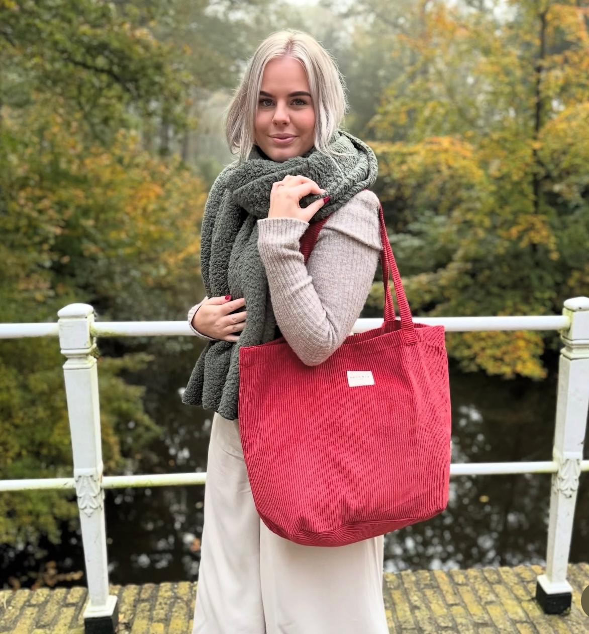 Schultertasche Shopper Rippenmuster ROT