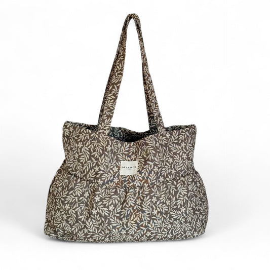 Geplooide jacquard shopper De La Mur Line, Ruffle Bag, unieke prints bloemenprint bruin beige PLAN