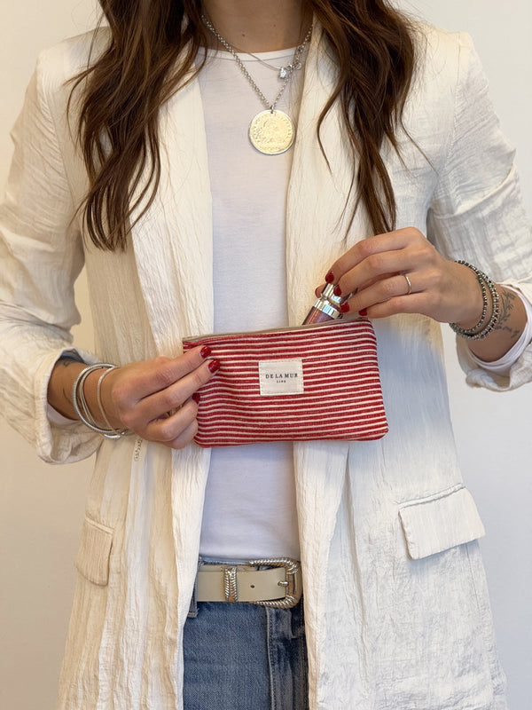 Make-up tasje klein De La Mur Line DALI rood wit gestreept 
