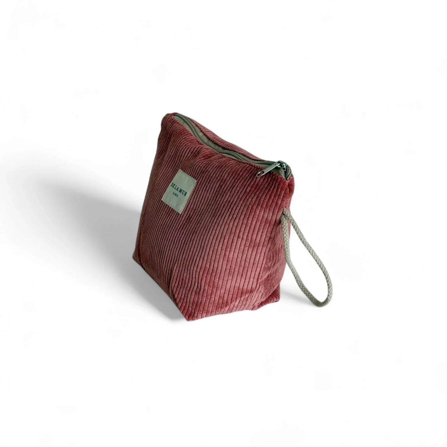 Große Kosmetiktasche mit Rippenmuster, Koralle