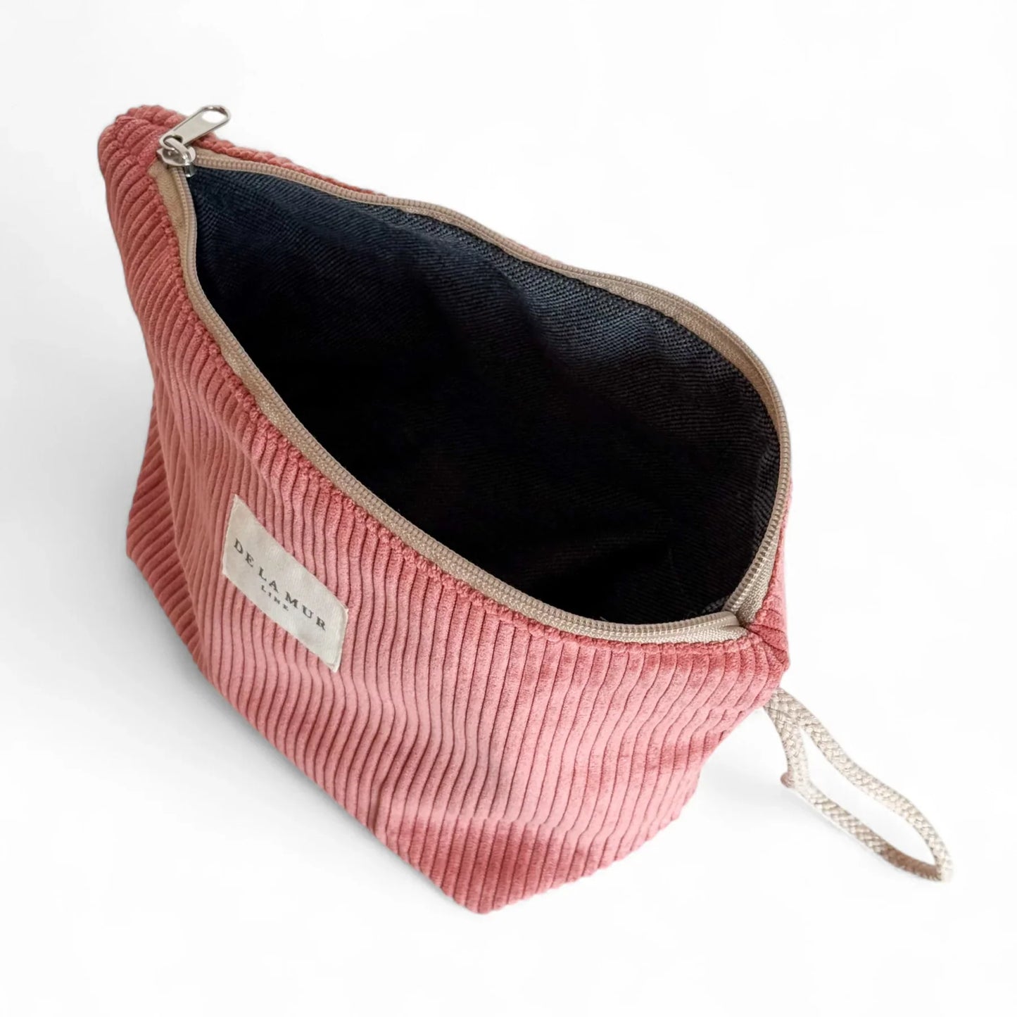 Große Kosmetiktasche mit Rippenmuster, Koralle
