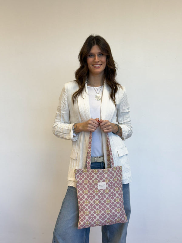 Shopper tas De La Mur Line BLAT roze print met gele details 