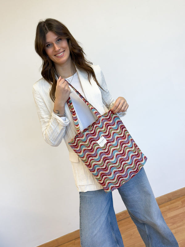 Shopper tas klein De La Mur Line QUEEN vrolijke gekleurde print 